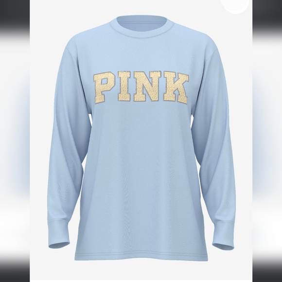 PINK VS Campus Cotton Long-Sleeve Tee. Icy Blue. Size M - Picture 3 of 9